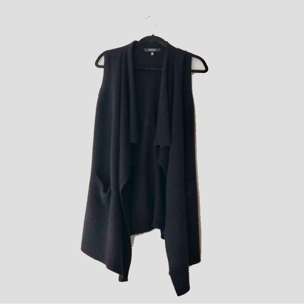 Cashmere Sleeveless Drape Open Sweater Vest / Cardigan